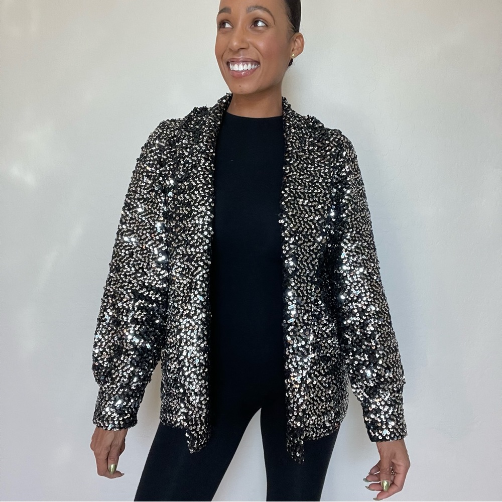 Vintage Sequin Silver Jacket W/ Button Sleeves - image 3